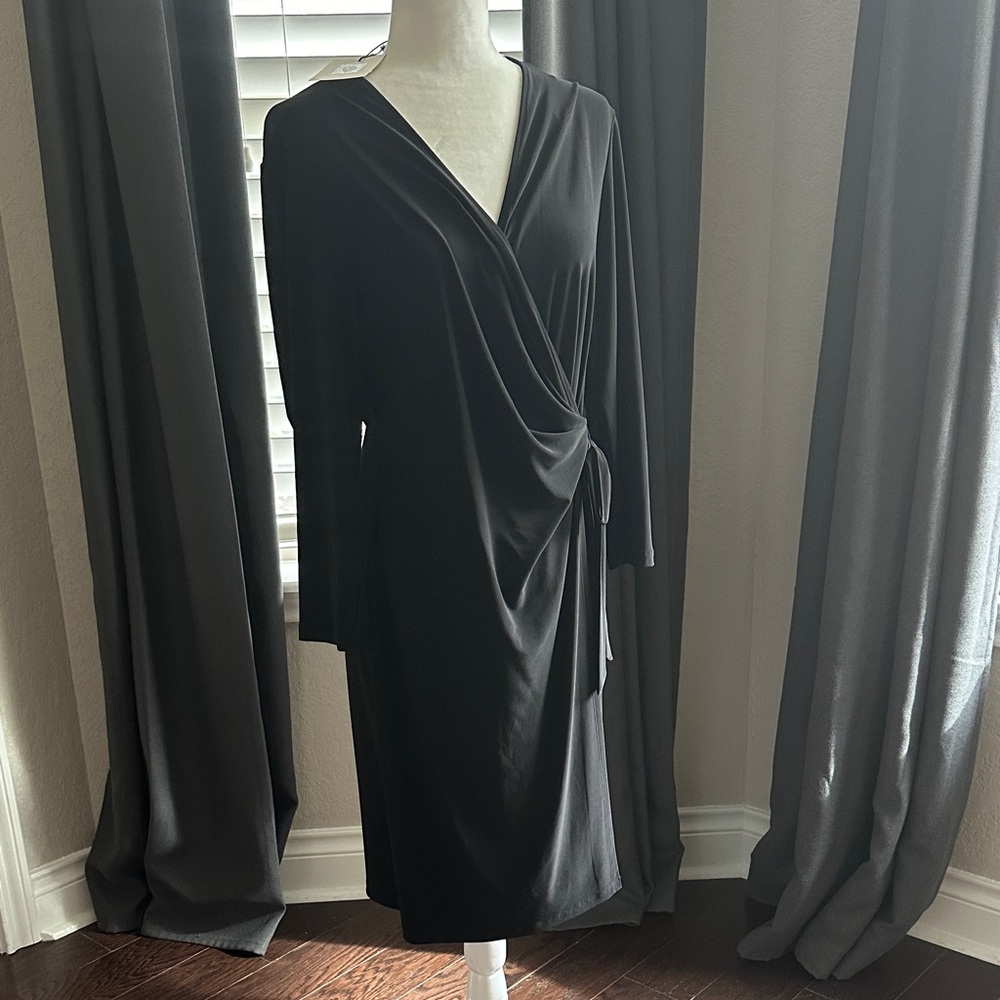 NWT Anne Klein, Large Elegant Black Wrap Dress, L